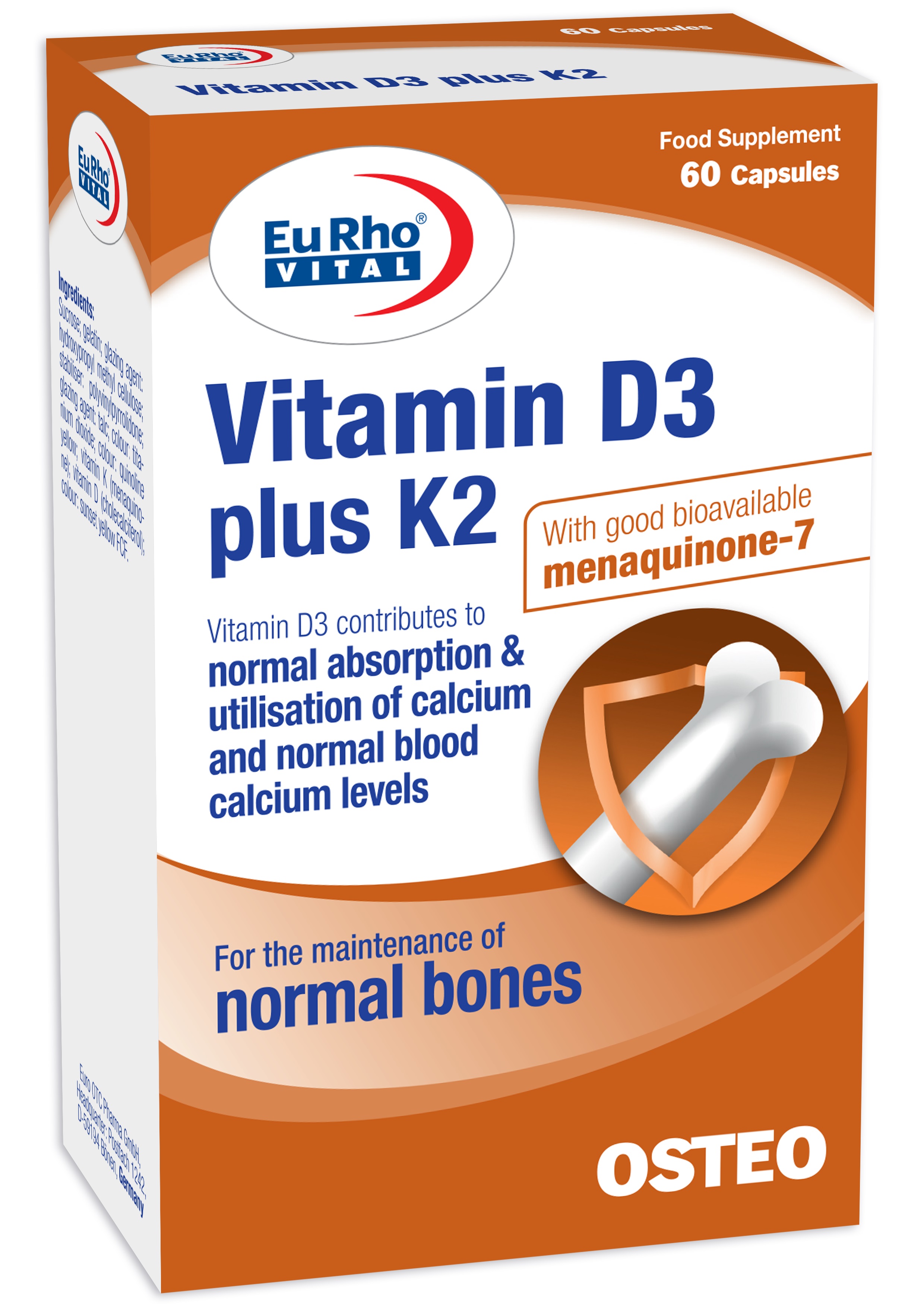 کپسول ویتامین D3 پلاس K2 یوروویتال